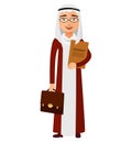 Arab yemen businessman with glasses and briefcase vector flat ca
