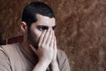 Arab young egyptian businessman thinking feeling despair