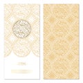 Arabesque abstract eastern element vintage white and gold background card template vector