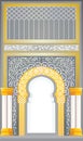 Arabesque arch door facade with floral and geometrical pattern design