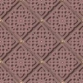 Arabesque 3d seamless pattern. Checkered grid halftone vector background. Repeat squares backdrop. Floral celtic style ornaments.