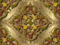 Arabesque floral 3d seamless pattern. Gold textured glittery background. Vector repeat glitters backdrop. Colorful Damask ornament Royalty Free Stock Photo