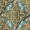 Arabesque floral 3d seamless pattern. Ornamental textured colorful background. Vector repeat grunge backdrop. Arabian style modern Royalty Free Stock Photo
