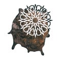Arabesque modern art sign. Arabesque round geometric element with watercolor splash. Mandala art design