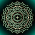 Arabesque round green mandala pattern. Lace vintage flower. Floral ornamental vector background. Ethnic colorful backdrop. Circle Royalty Free Stock Photo