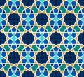 Arabesque seamless pattern with stars on blue