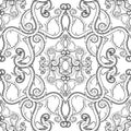 Arabesque style floral Damask black and white vector seamless pattern. Elegance monochrome vintage background. Abstract hand drawn Royalty Free Stock Photo
