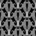 Arabesque style ornamental greek vector seamless pattern. Oriental black and white floral background. Repeat monochrome backdrop Royalty Free Stock Photo