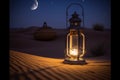 arabia sahara lantern and moon setup for greeting ramadan or eid mubarak cards,Generative AI