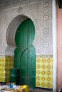 Arabian architecture facade style on a green door mosque