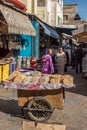 Arabian bread on sale in a market of Morocco.