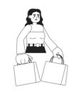 Arabian brunette with shopping bags monochromatic flat vector character Royalty Free Stock Photo