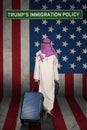 Arabian businessman with USA flag and Trump policy