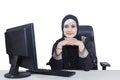 Arabian businesswoman imagines something on studio Royalty Free Stock Photo