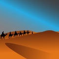 Arabian camel caravan in the desert landscape illustration Royalty Free Stock Photo