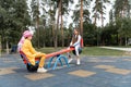 Arabian children playing on playground in Royalty Free Stock Photo