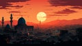 Arabian cityscape. Sunset town scenery