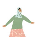 Arabian Emirati woman Young Muslim female character wearing hijab. Smiling girl in scarf. Flat vector cartoon Royalty Free Stock Photo