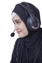 Arabian employee with headphones