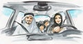 Arabian family in the car