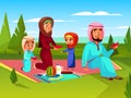 Arabian family outdoor picnic vector illustration