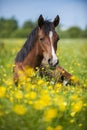 Arabian foal lying in grass