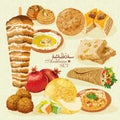 Arabian Halal food with pastries and fruit