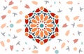 Arabian,islamic pattern with pale color arabesque tile disintegration and bright central element