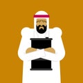 Arabian man and oil barrel. OAE guy. Vector illustration Royalty Free Stock Photo
