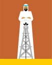 Arabian man and oil pump. OAE guy. Vector illustration Royalty Free Stock Photo