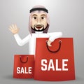 Arabian man with promotional shopping bags Royalty Free Stock Photo