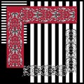 arabian motif black and white silk scarf design