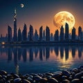Arabian night city towers and mussels concept