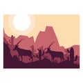 Arabian oryx antelope animal silhouette desert savanna landscape design vector illustration