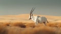 Arabian oryx antelope standing in the middle of a desert Royalty Free Stock Photo