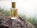 Arabian oud attar perfume or agarwood oil fragrances in mini bottle. Royalty Free Stock Photo