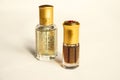 Arabian oud attar perfume or agarwood oil fragrances in mini bottles.