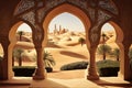 Arab Palace Desert View, Grand Hamam, Hotel, Luxurious Oriental Interiors, Abstract Generative AI Illustration