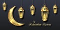 Arabian Poster for Ramadan Kareem, Golden Lanterns, Fanoos