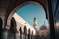 Arabian-style architecture illustration with beautiful design. Muslim mosque outside view with blue sky. Islamic mosque and holy Royalty Free Stock Photo