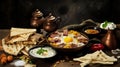 Arabian Traditional tasty Breakfast beans and eggs and falafel and fresh green salad