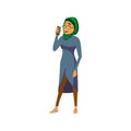 arabian woman with positive expression talking with mother on phone cartoon vector