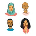 Arabian women`s men`s head portraits. Mono-ethnic team gruop crowd community