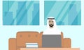 Arabian working man in the home. Flat design, vector