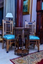 Arabic antiques store. Two chairs and a traditional Arabic table
