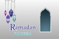 Arabic arch windows and doors with ` Ramadan Kareem ` , Royalty Free Stock Photo