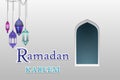 Arabic arch windows and doors with ` Ramadan Kareem ` , Royalty Free Stock Photo