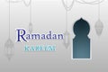 Arabic arch windows and doors with ` Ramadan Kareem ` , Royalty Free Stock Photo