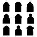 Arabic architectural type of arches. Collection of arched, door and window designs. Black silhouette vector illustration Royalty Free Stock Photo