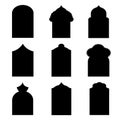 Arabic architectural type of arches. Collection of arched, door and window designs. Black silhouette vector illustration Royalty Free Stock Photo